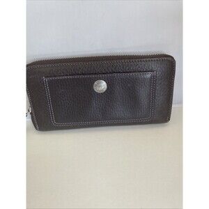 Coach Chelsea Brown Pebbled Leather Zip Around Credit Card Bill coin long Wallet